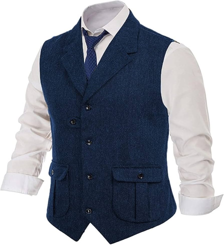 pois】Tweed vest [Blue]